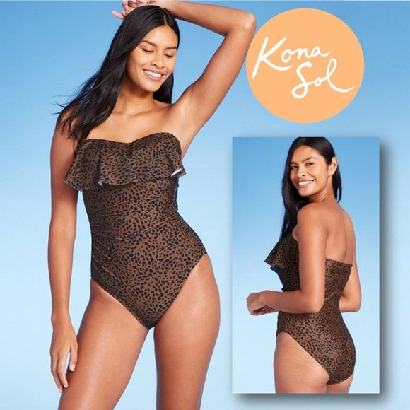 KONA SOL Flounce Bandeau High Coverage One Piece Swimsuit 🐆 NEW!! - Picture 1 of 12